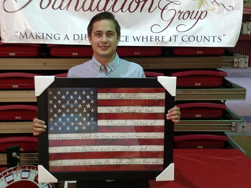 Our veteran award winners of the US Flag with the pledge of allegiance inscribed in the strips at our Petaluma banquet (Curtis Wall) & Napa vall